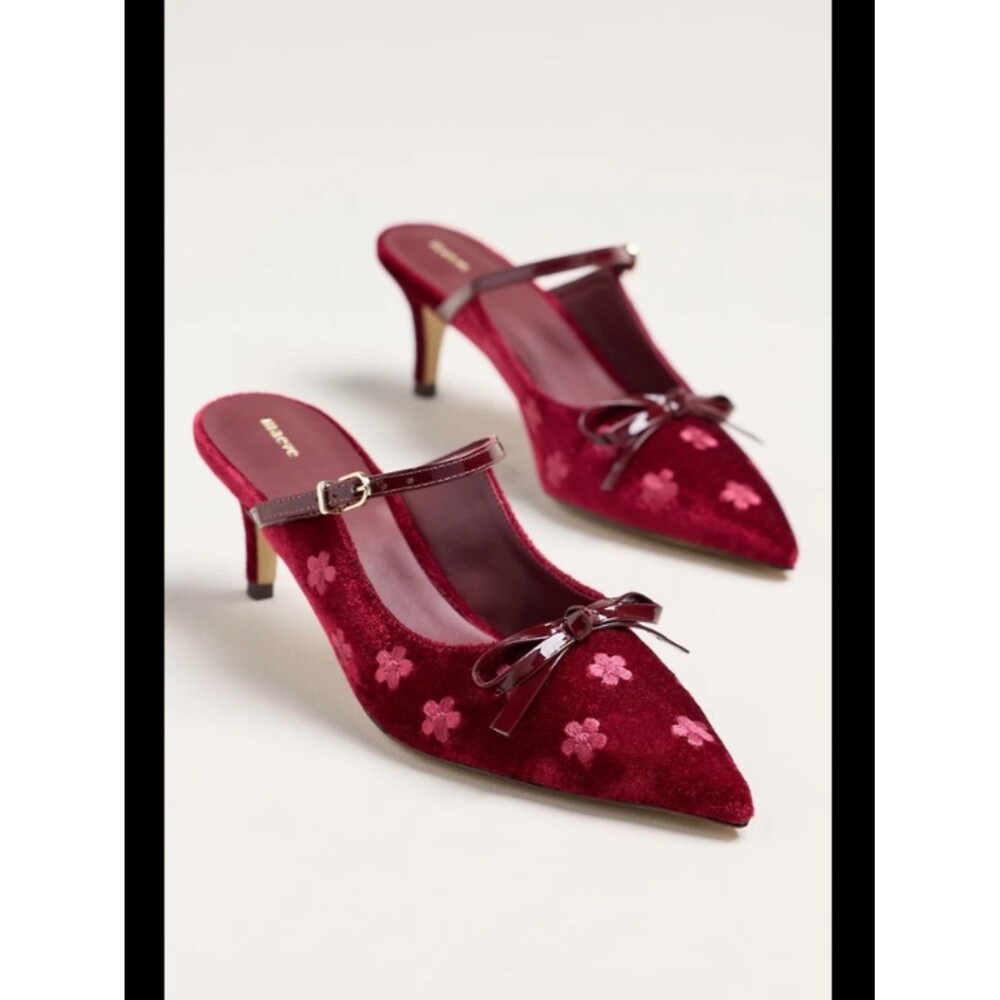 Anthropologie Maeve Bow Kitten-Heel Mules